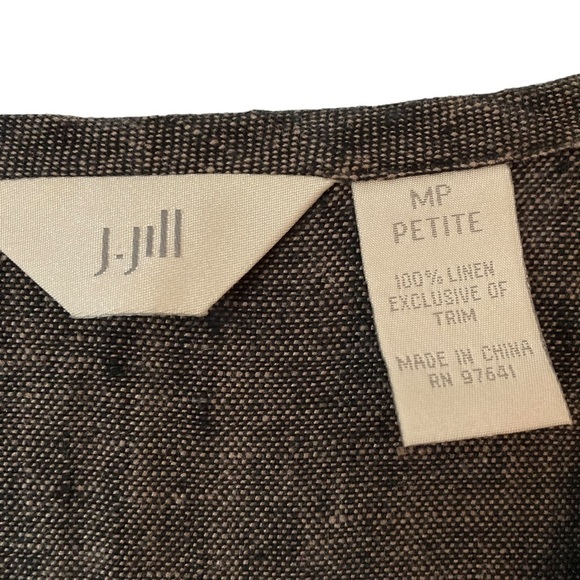 J. Jill Brown Linen V-Neck Button Up Jacket with Patch Pockets on Front - Picture 12 of 13